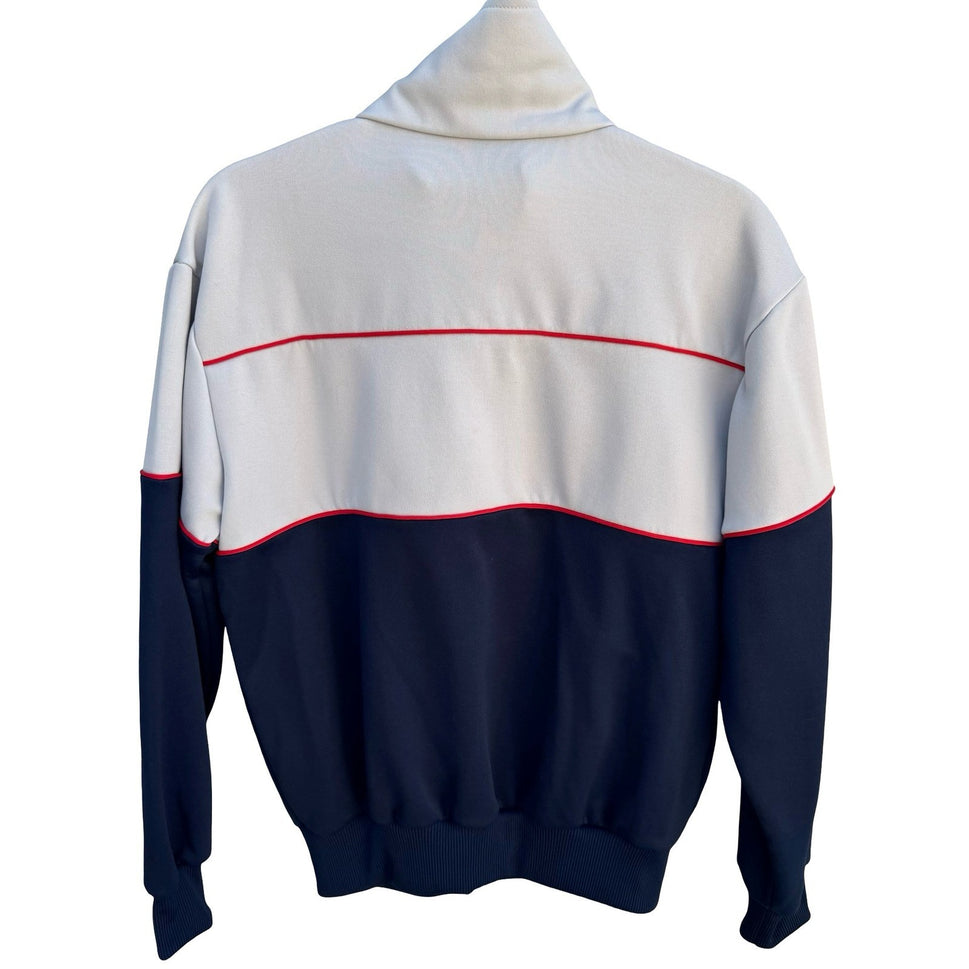 Adidas Vintage Track Jacket Cream Navy Blue Red Colorblock Trefoil Full Zip