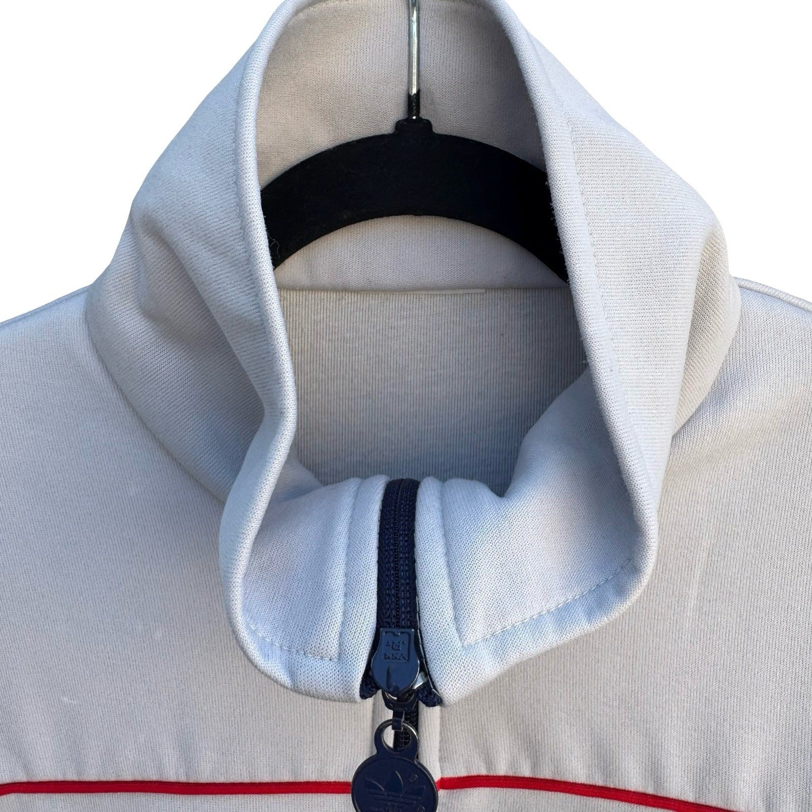 Adidas Vintage Track Jacket Cream Navy Blue Red Colorblock Trefoil Full Zip
