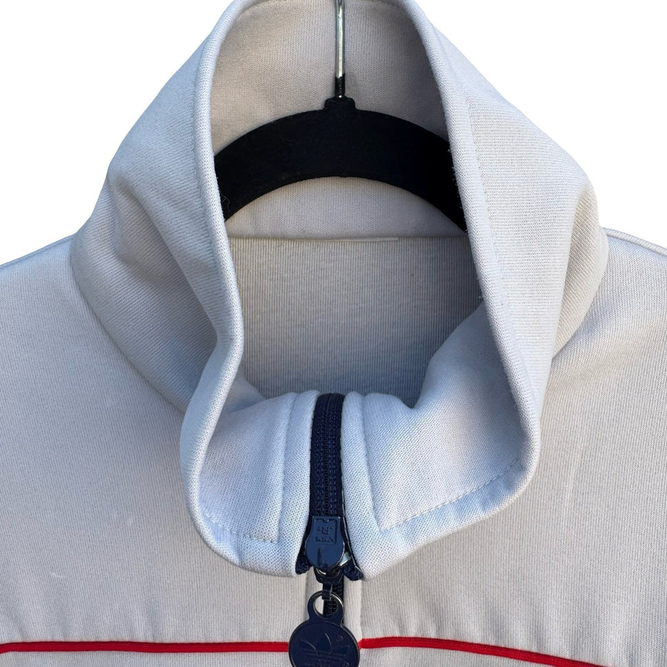 Adidas Vintage Track Jacket Cream Navy Blue Red Colorblock Trefoil Full Zip