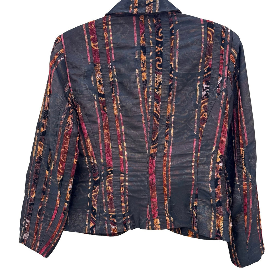 Donna Rae Sportswear Womens Black Burgundy Paisley Chenille Stripe Blazer Size 6