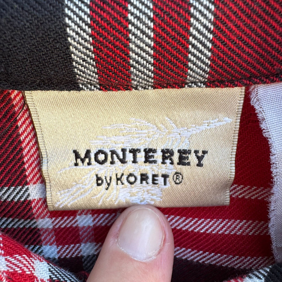 Monterey By Koret Vintage Red Black Plaid Button Down Textured Flannel Shirt XL