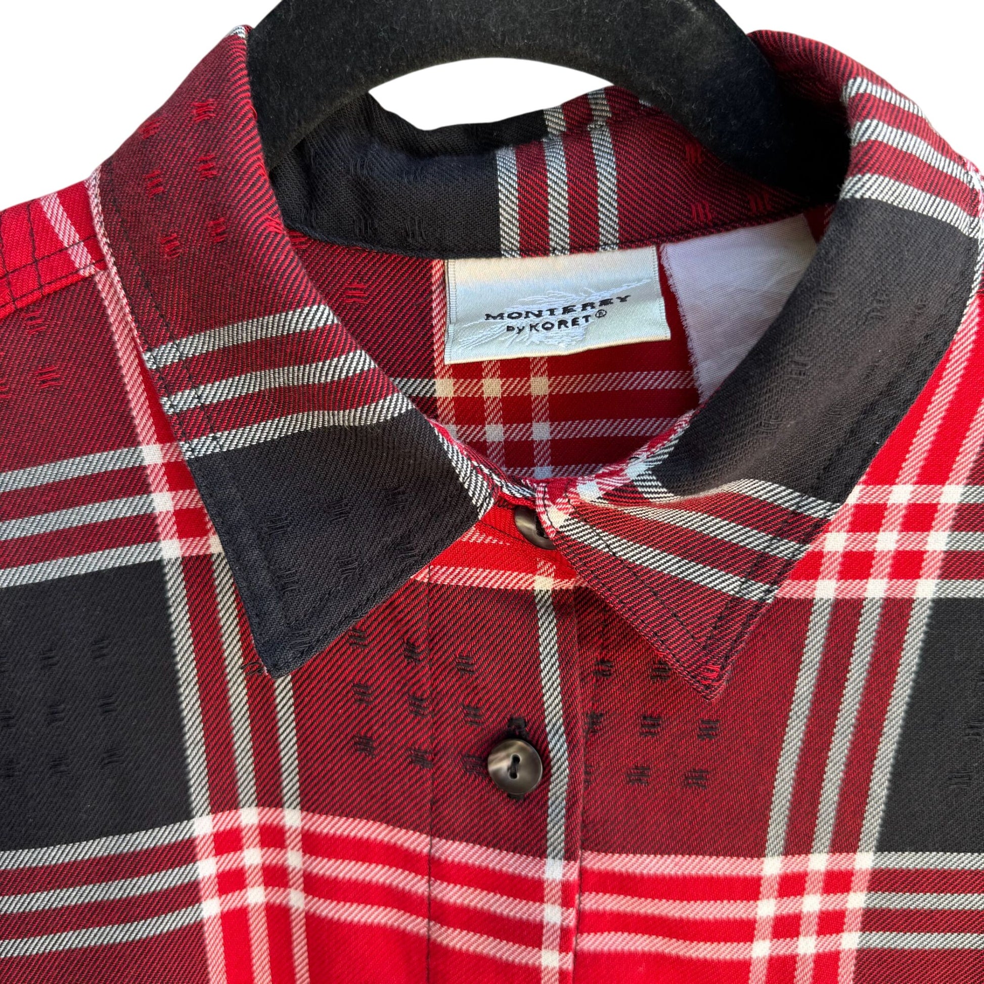 Monterey By Koret Vintage Red Black Plaid Button Down Textured Flannel Shirt XL