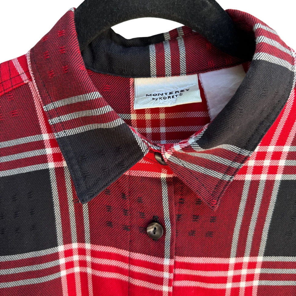 Monterey By Koret Vintage Red Black Plaid Button Down Textured Flannel Shirt XL