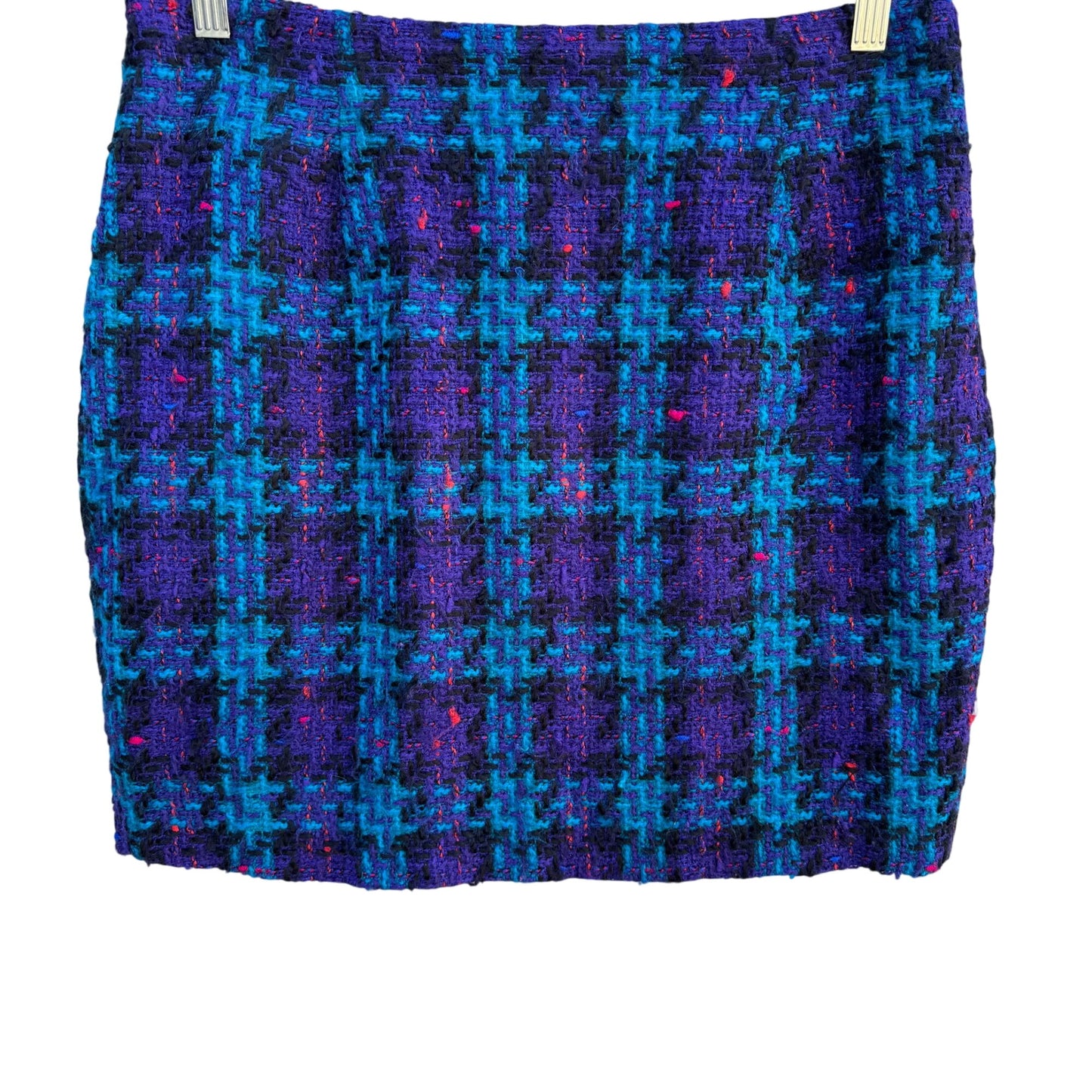 Pamela B Vintage Womens Purple Blue Wool Look Tweed Plaid Lined Zip Mini Skirt L