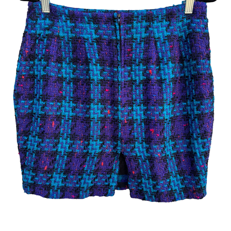 Pamela B Vintage Womens Purple Blue Wool Look Tweed Plaid Lined Zip Mini Skirt L