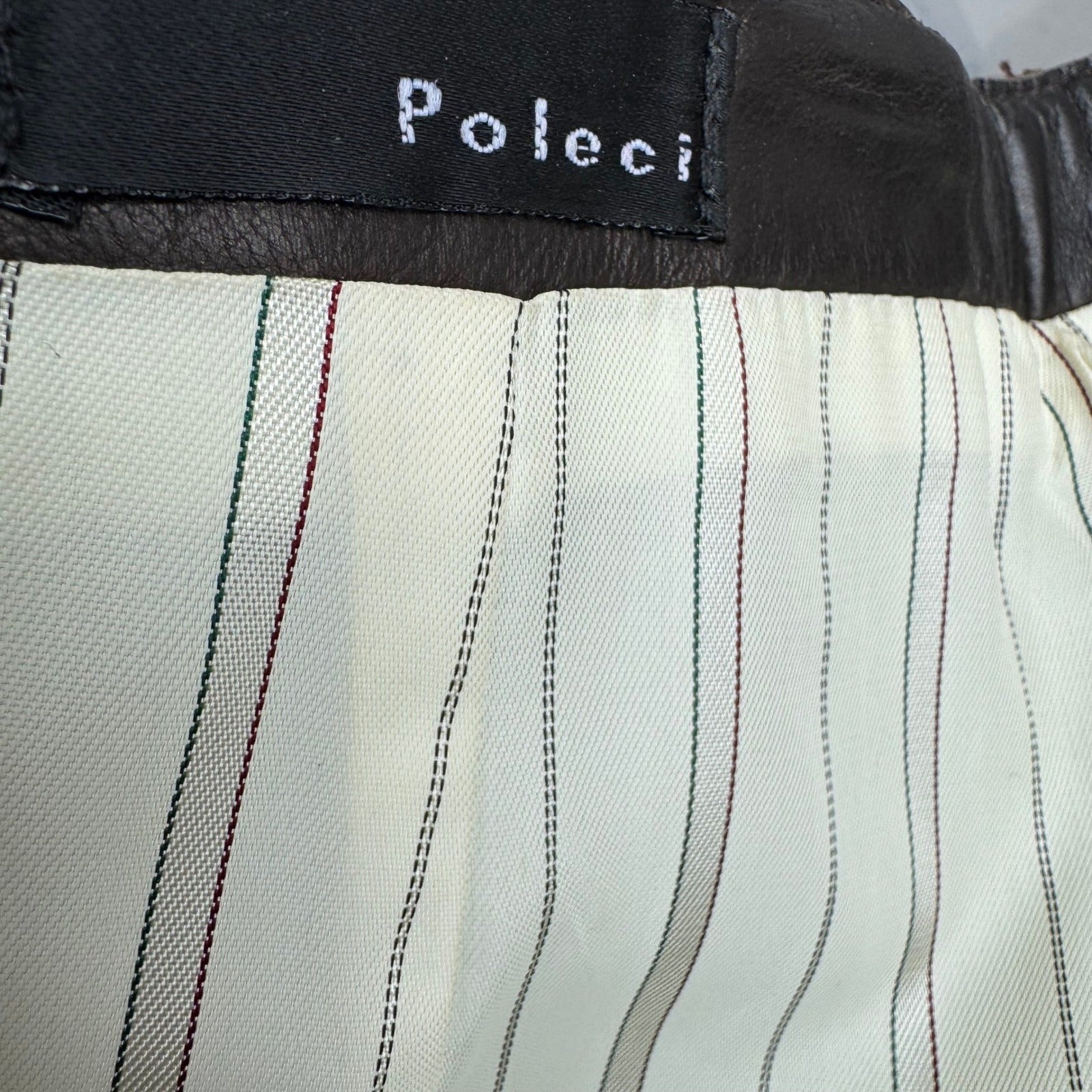 Poleci Vintage Y2K Edgy Leather Pencil Skirt Whipstitch Paneled Midi Skirt Brown