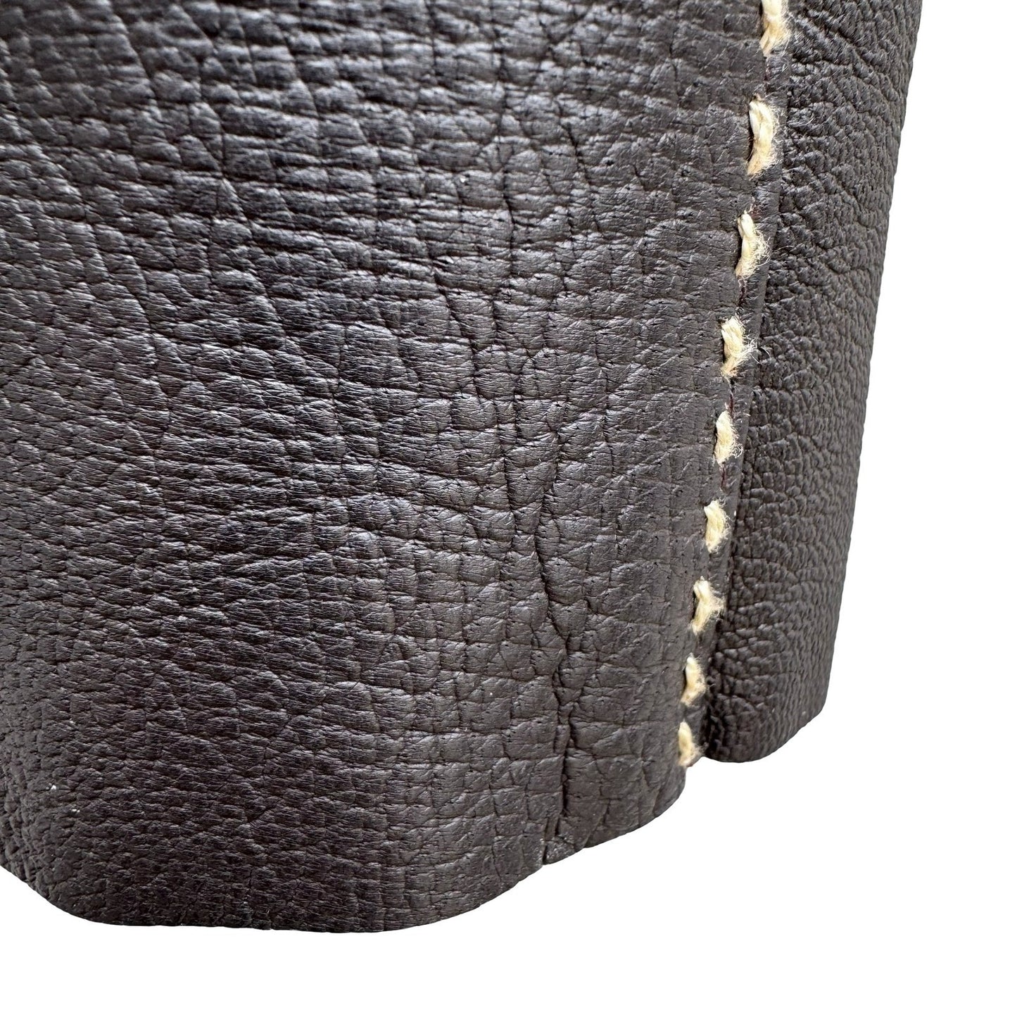 Poleci Vintage Y2K Edgy Leather Pencil Skirt Whipstitch Paneled Midi Skirt Brown