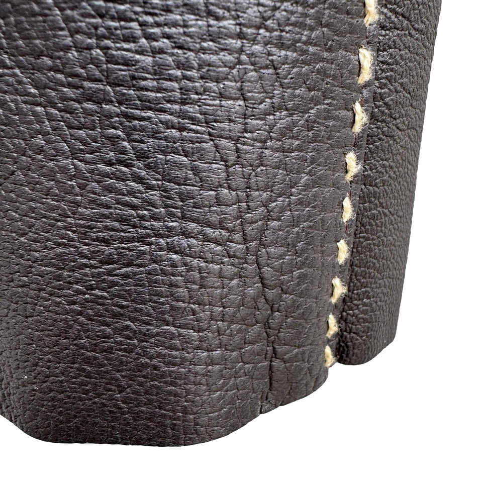 Poleci Vintage Y2K Edgy Leather Pencil Skirt Whipstitch Paneled Midi Skirt Brown