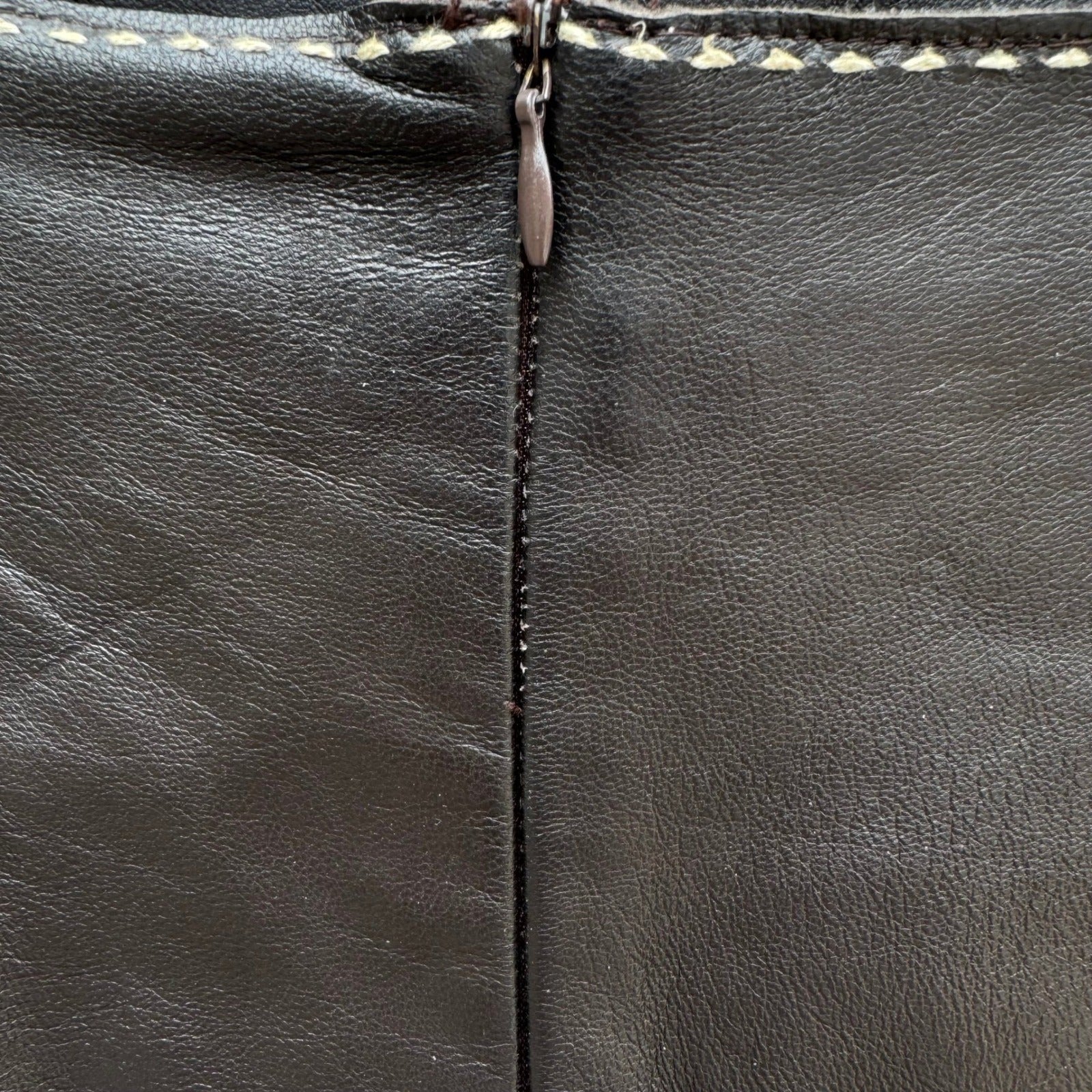 Poleci Vintage Y2K Edgy Leather Pencil Skirt Whipstitch Paneled Midi Skirt Brown
