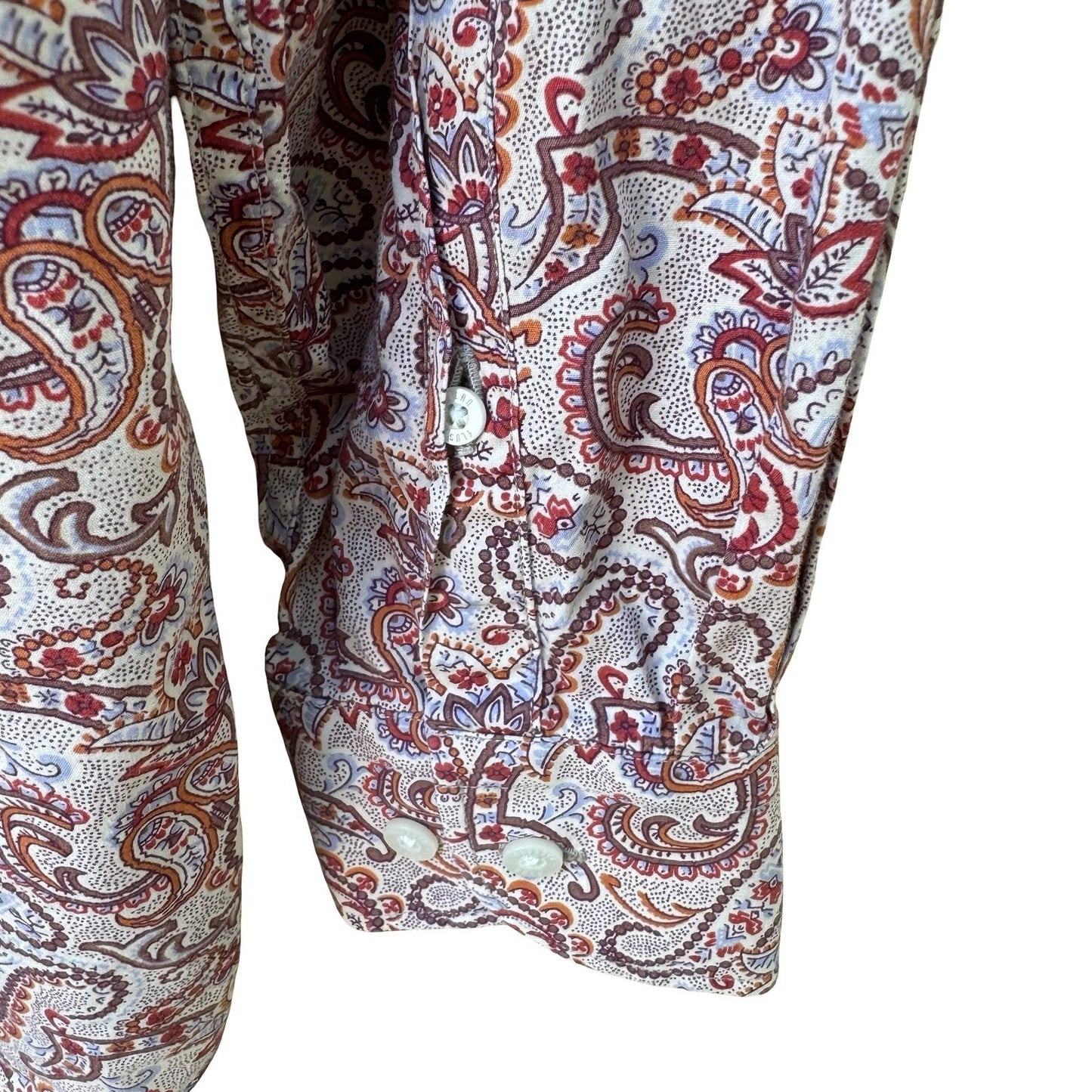 Alan Flusser 90s Style Boho Academic Paisley Earthy Preppy Cotton Shirt Mens L