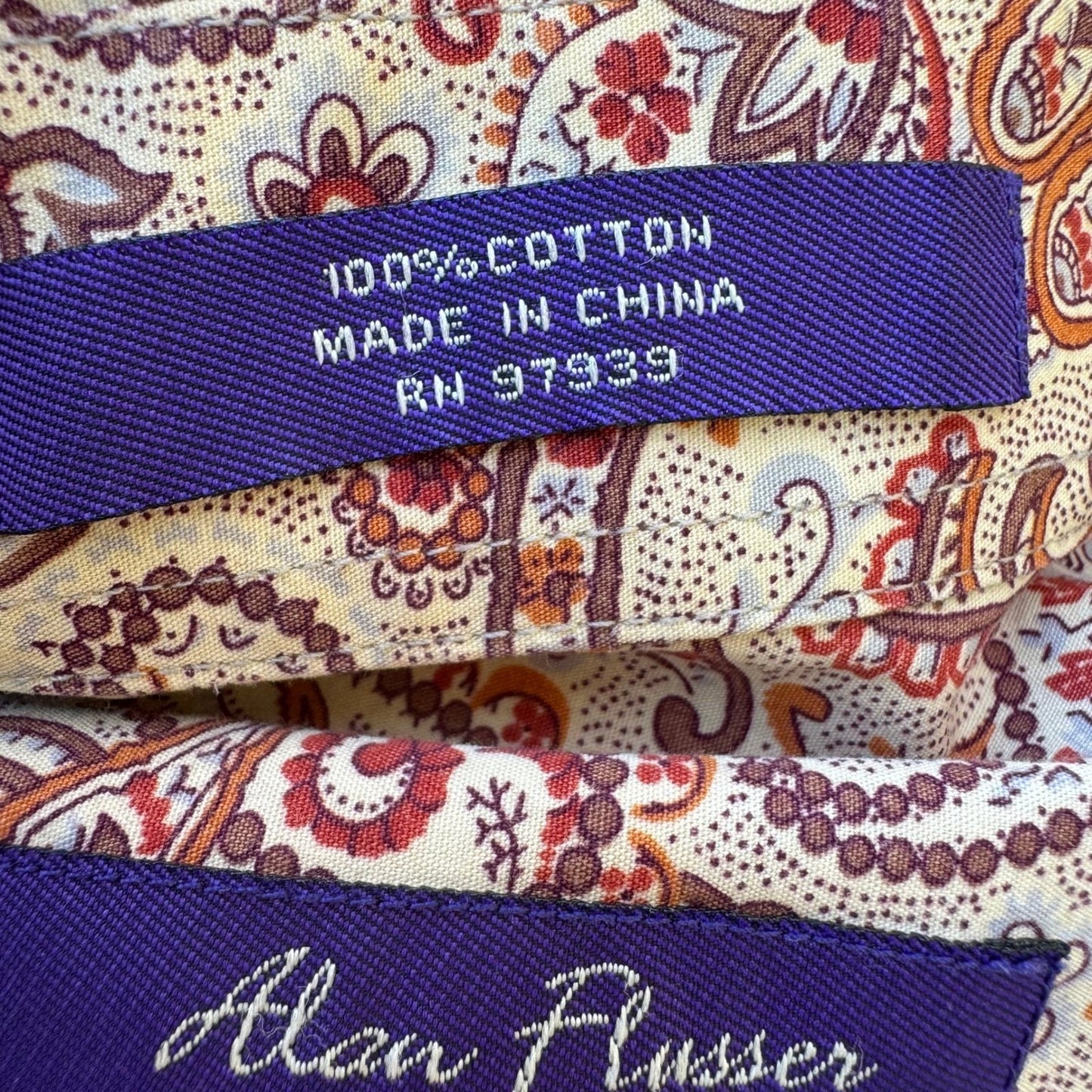 Alan Flusser 90s Style Boho Academic Paisley Earthy Preppy Cotton Shirt Mens L