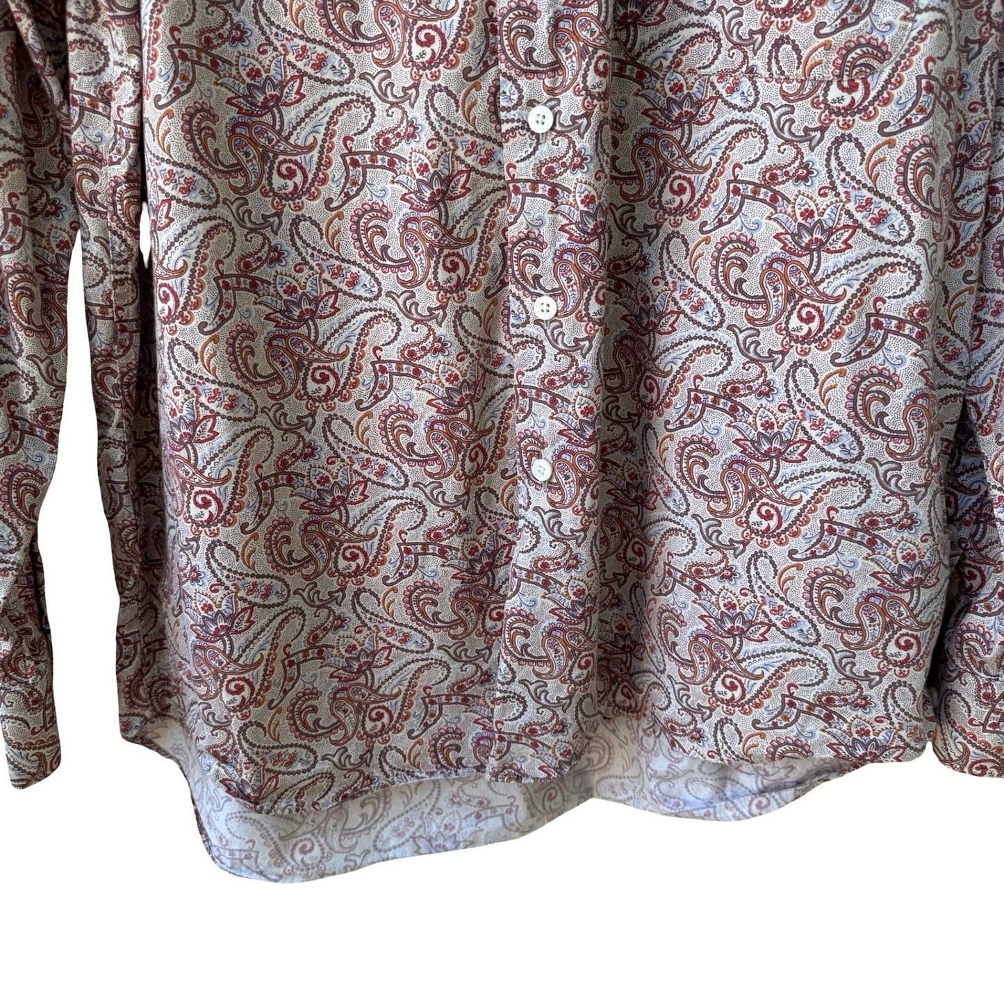Alan Flusser 90s Style Boho Academic Paisley Earthy Preppy Cotton Shirt Mens L