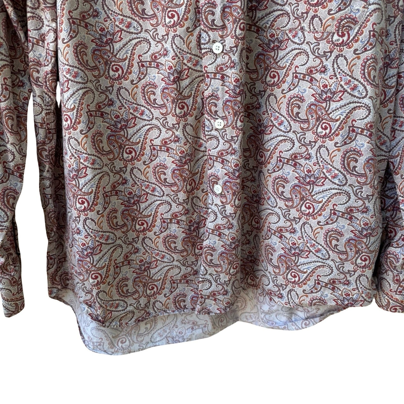 Alan Flusser 90s Style Boho Academic Paisley Earthy Preppy Cotton Shirt Mens L