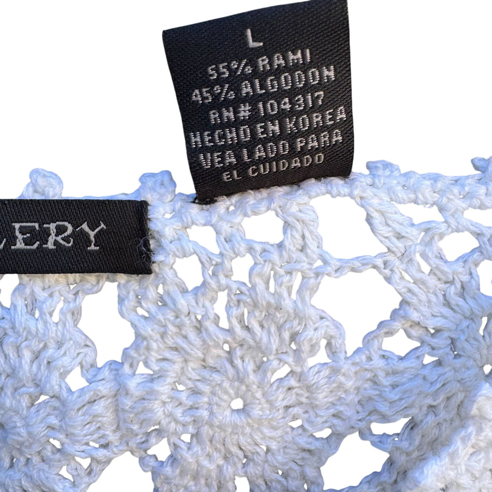 Tomfoolery Crochet Boho Festival Open Knit Long Sleeve Sheer White Blouse L New