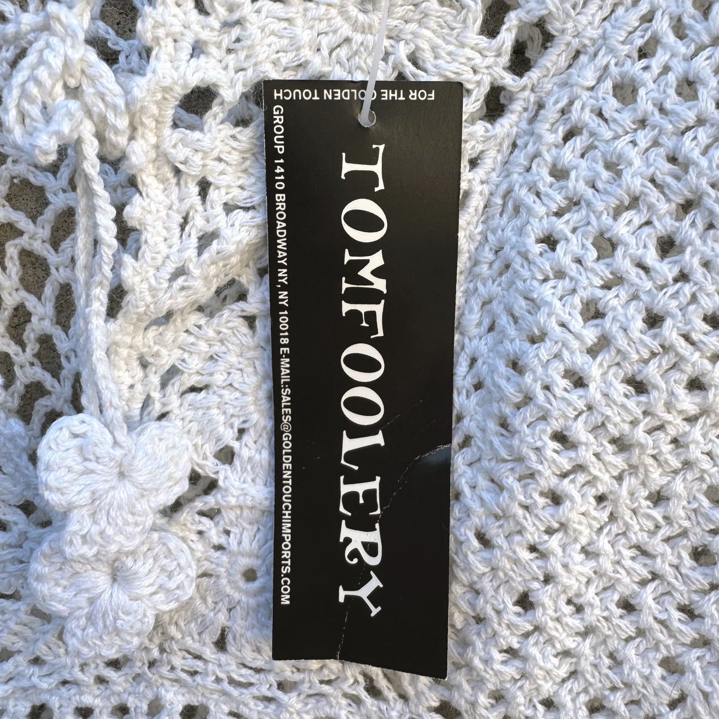 Tomfoolery Crochet Boho Festival Open Knit Long Sleeve Sheer White Blouse L New