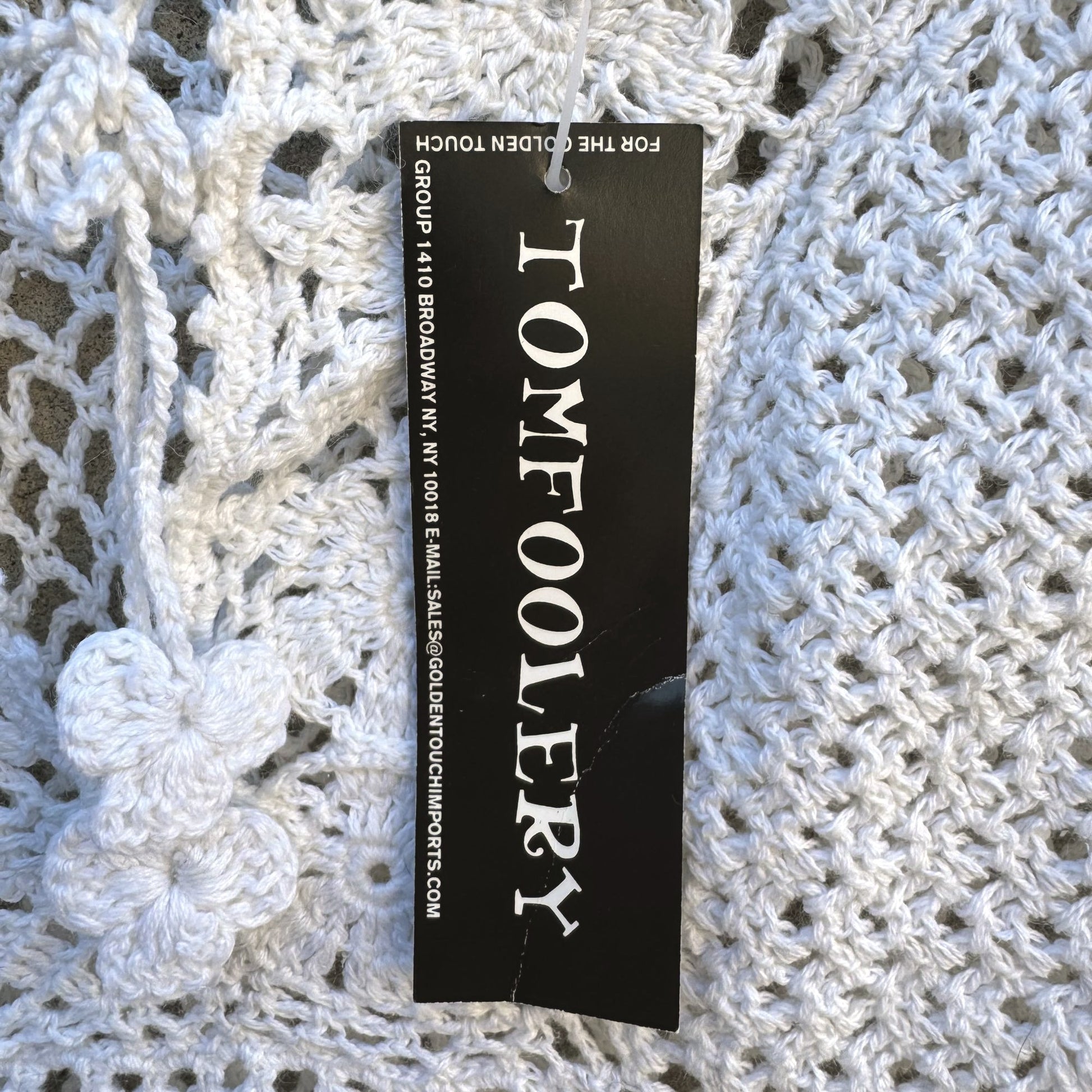 Tomfoolery Crochet Boho Festival Open Knit Long Sleeve Sheer White Blouse L New