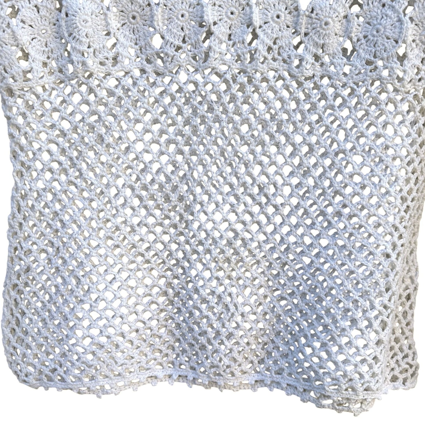 Tomfoolery Crochet Boho Festival Open Knit Long Sleeve Sheer White Blouse L New