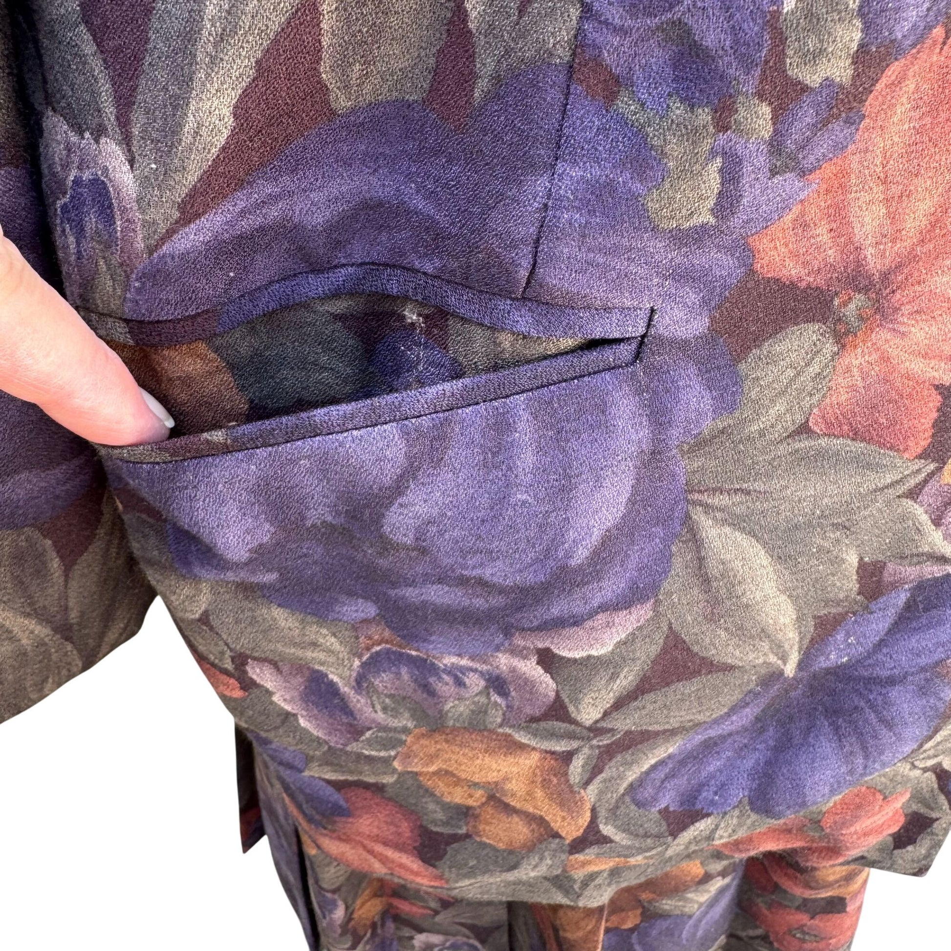 Toni Garment CC Magic Vintage Floral Button Up Pleated Jewel Tone Blazer Skirt S