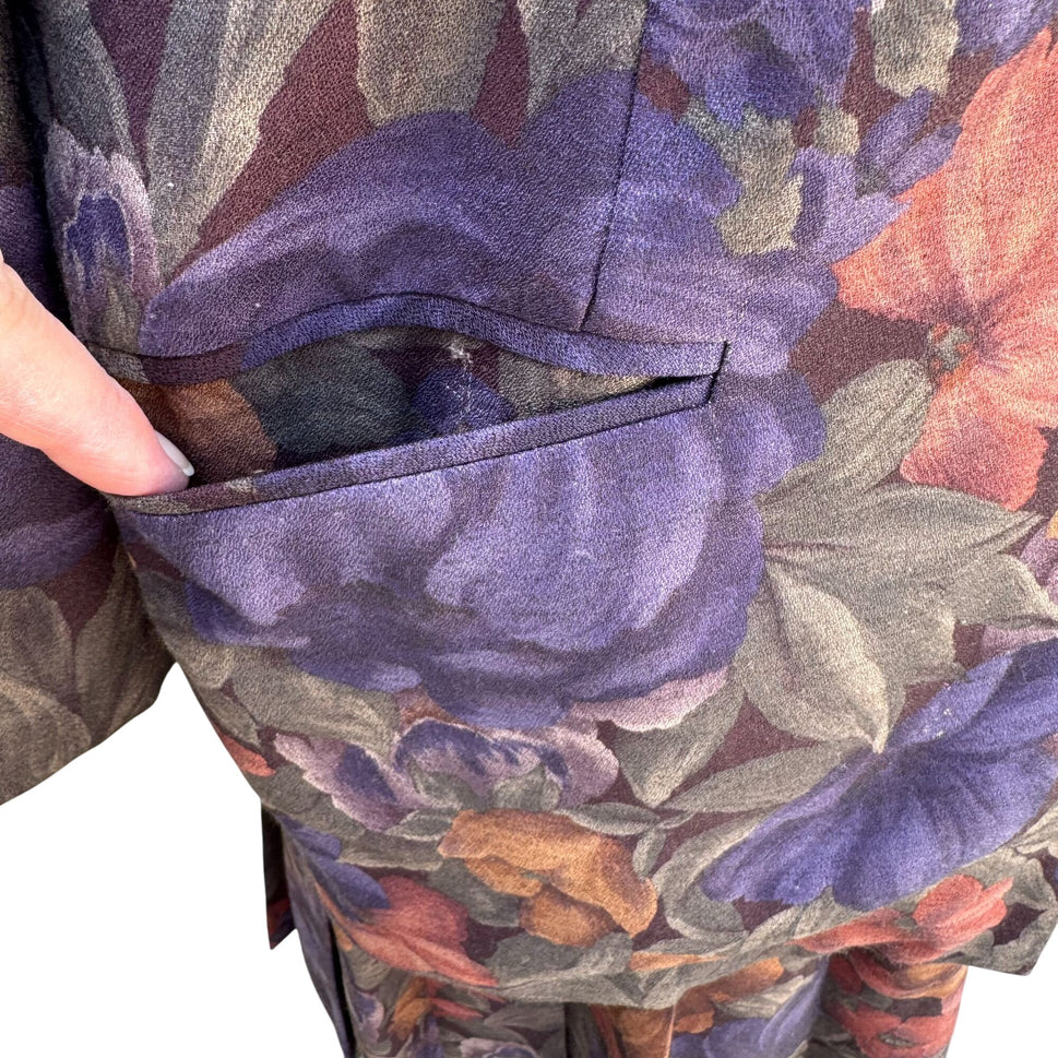 Toni Garment CC Magic Vintage Floral Button Up Pleated Jewel Tone Blazer Skirt S