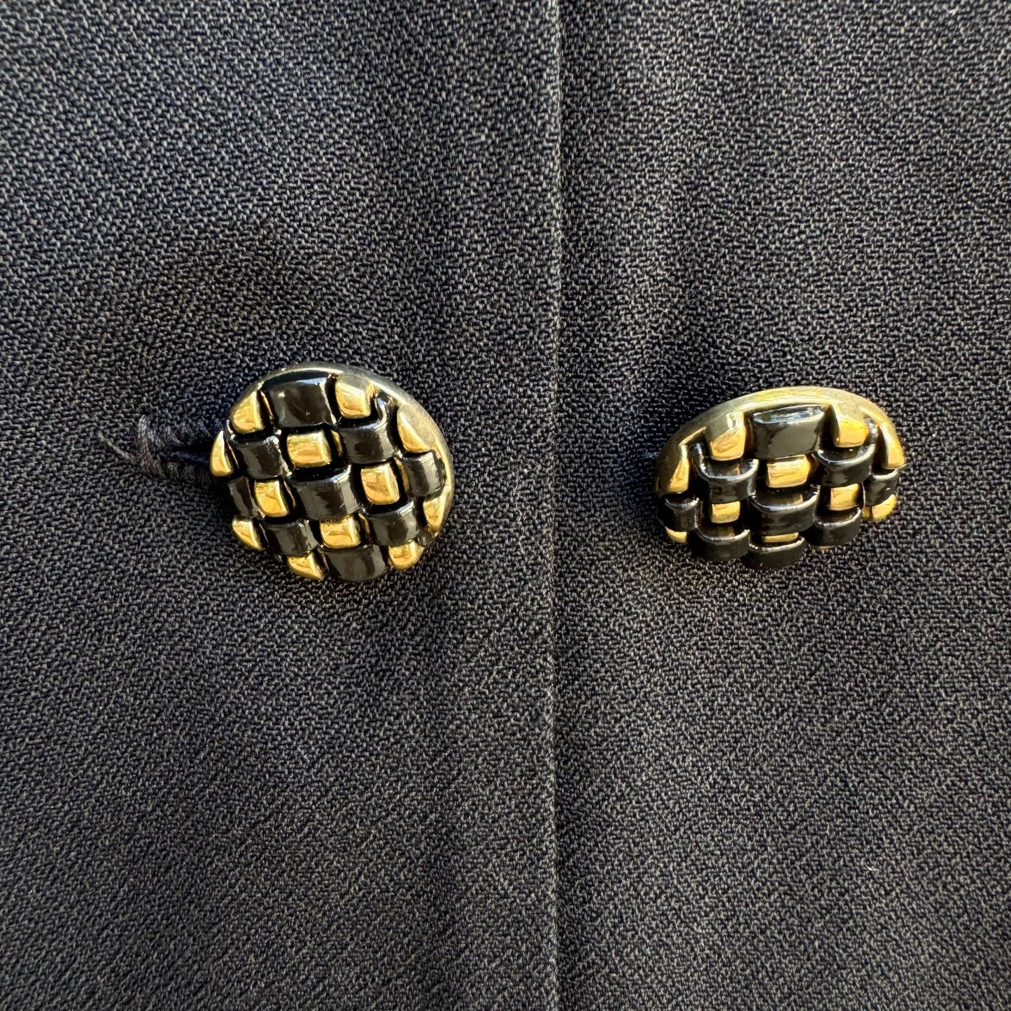 Karis Korner Vintage Womens Black Gold Collar Double Breasted Button Blouse 30