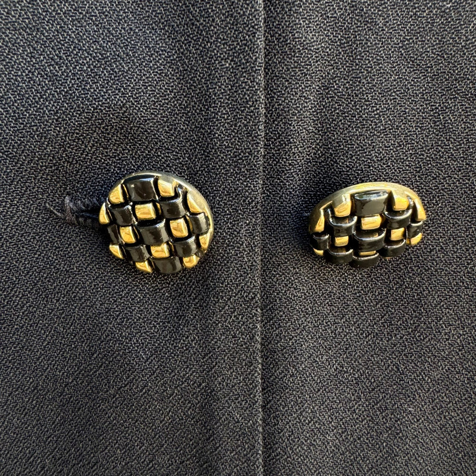 Karis Korner Vintage Womens Black Gold Collar Double Breasted Button Blouse 30