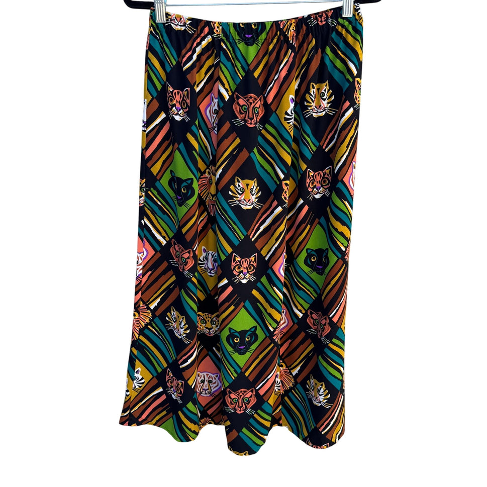 Bob Mackie Wearable Art Vintage Colorful Cat Face Printed Jersey Maxi Skirt M