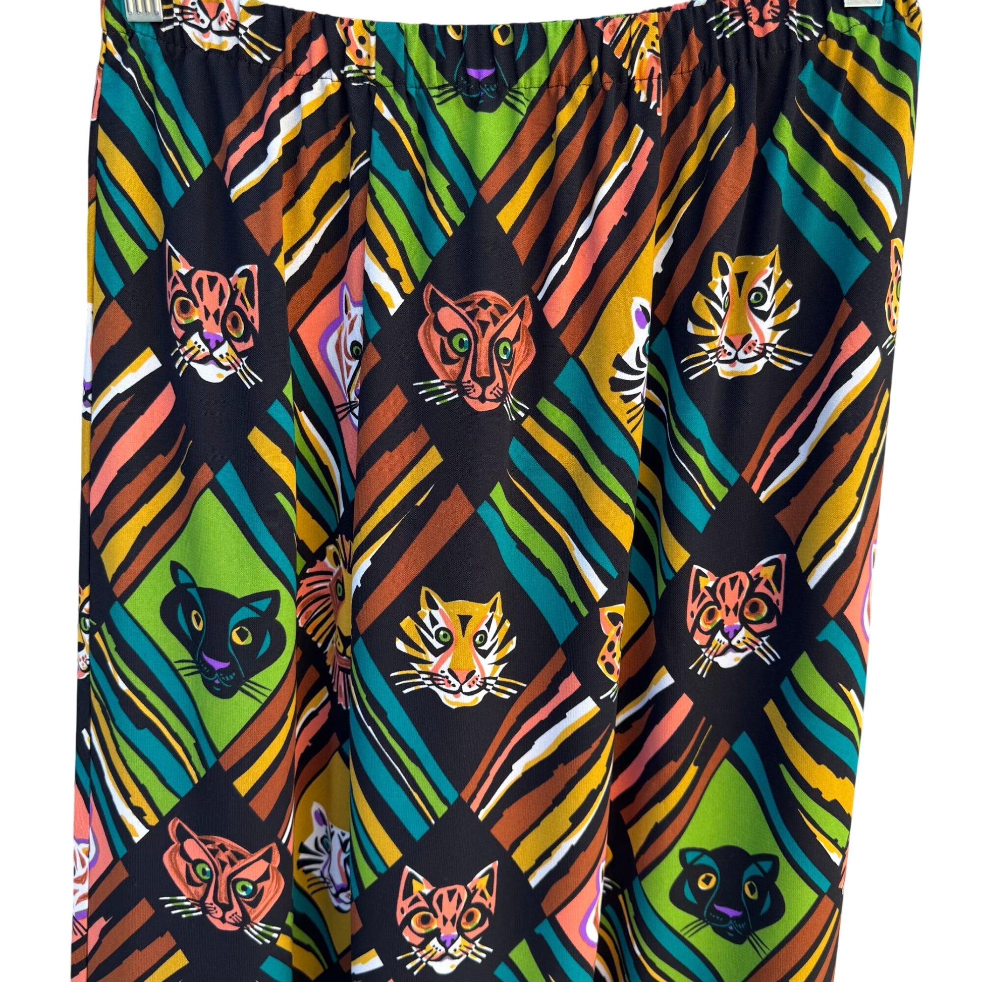 Bob Mackie Wearable Art Vintage Colorful Cat Face Printed Jersey Maxi Skirt M