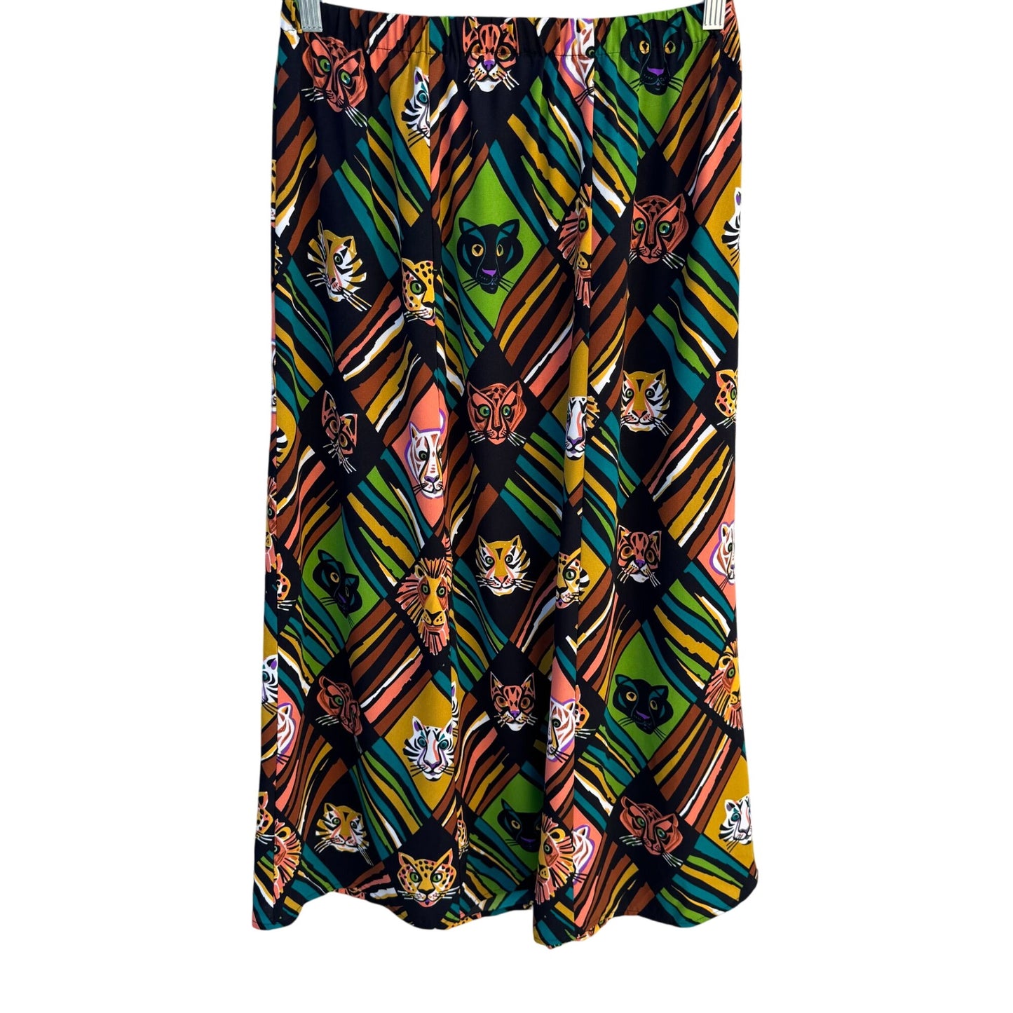 Bob Mackie Wearable Art Vintage Colorful Cat Face Printed Jersey Maxi Skirt M
