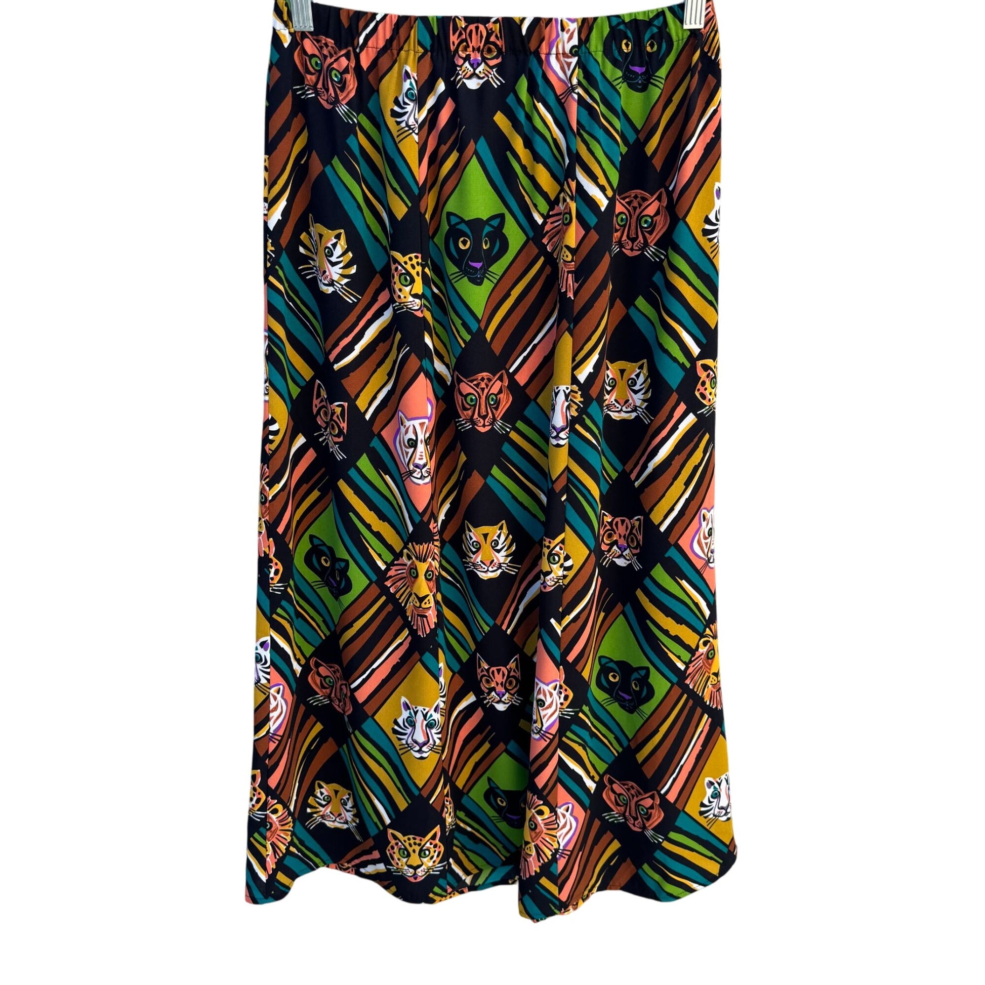 Bob Mackie Wearable Art Vintage Colorful Cat Face Printed Jersey Maxi Skirt M