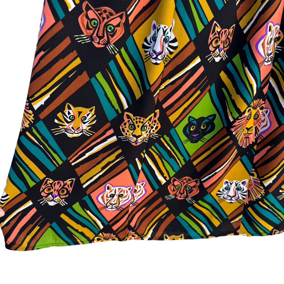 Bob Mackie Wearable Art Vintage Colorful Cat Face Printed Jersey Maxi Skirt M