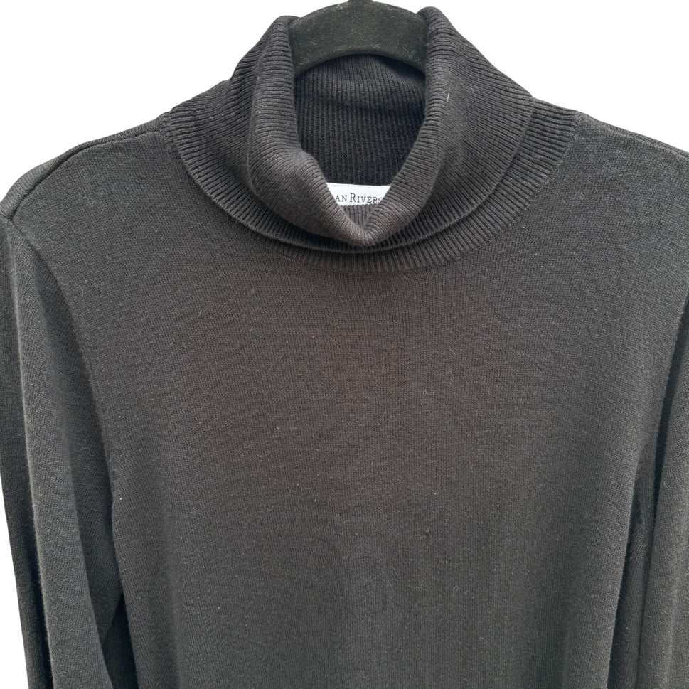 Joan Rivers Womens Black Turtleneck Sweater L Soft Knit Pullover Long Sleeve