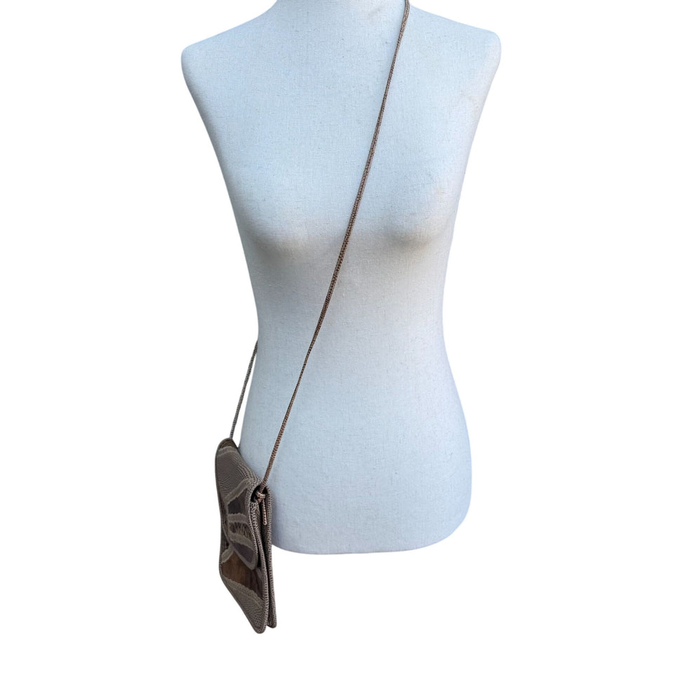 Carlos Falchi Tan Brown Snakeskin Leather Crossbody Bag Patchwork Snap Closure