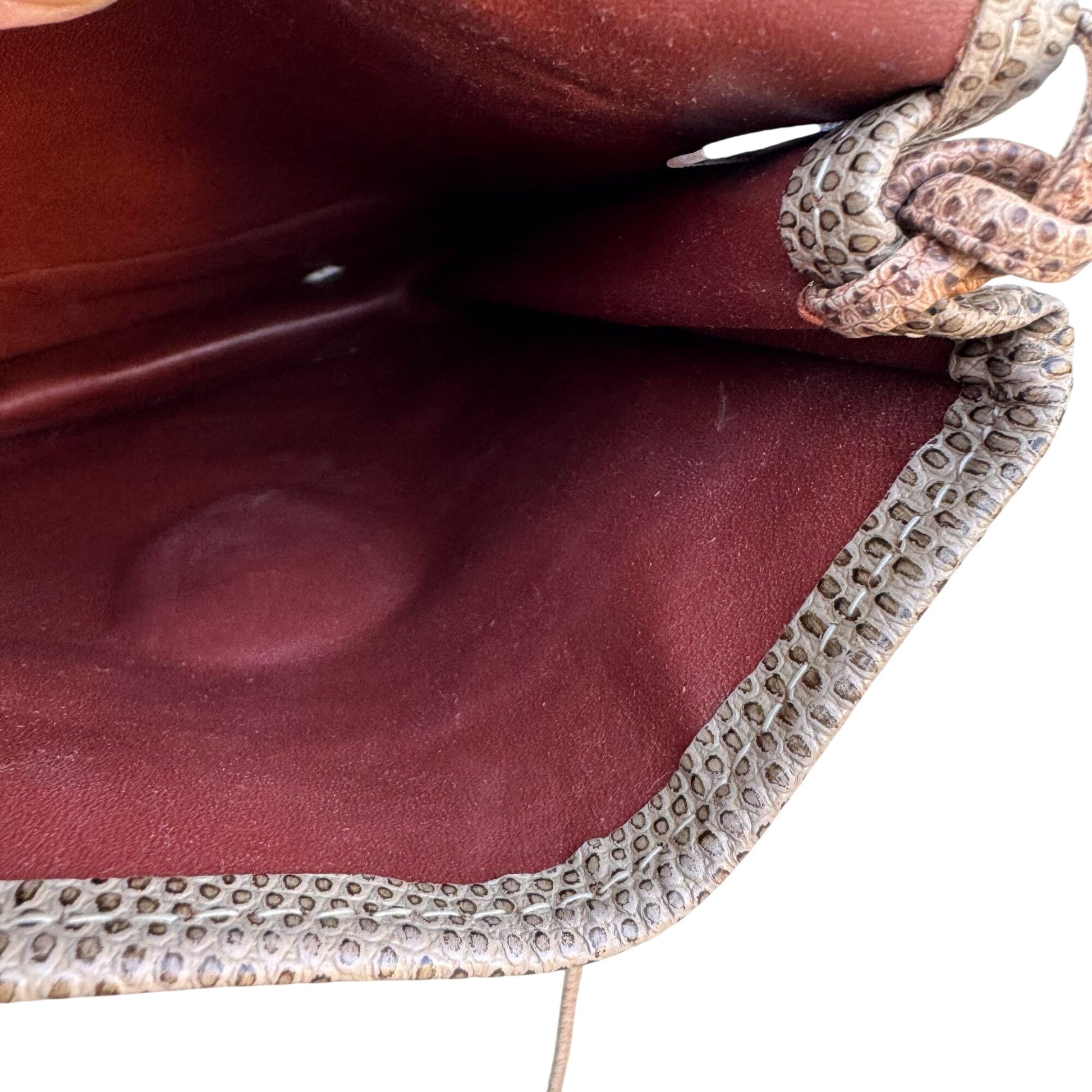 Carlos Falchi Tan Brown Snakeskin Leather Crossbody Bag Patchwork Snap Closure