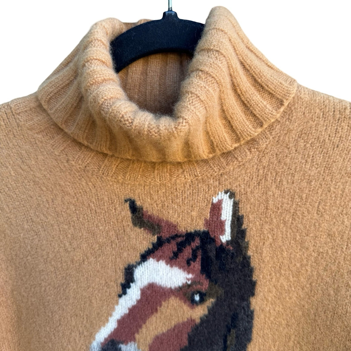 BCBG MAXAZRIA Lambswool Horse Equestrian Preppy Intarsia Turtleneck Sweater XS