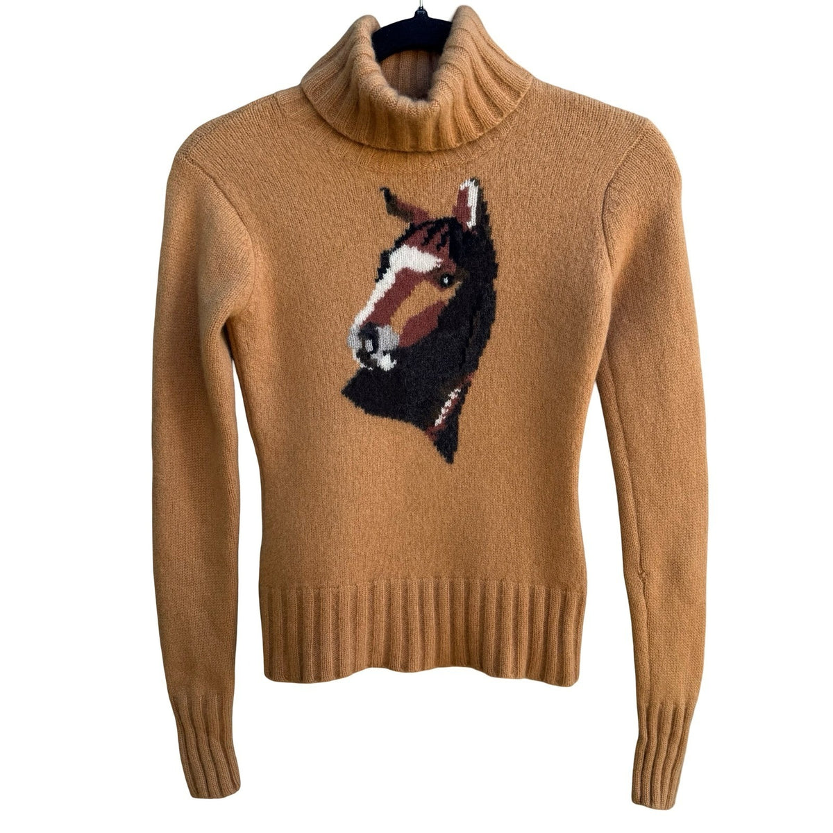 BCBG MAXAZRIA Lambswool Horse Equestrian Preppy Intarsia Turtleneck Sweater XS