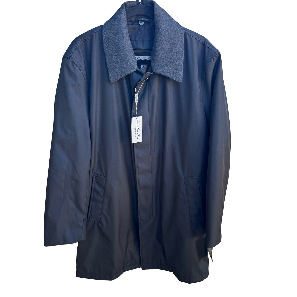 London Fog Signature Car Coat Detachable Liner Wool Collar Black Mens 40S NEW