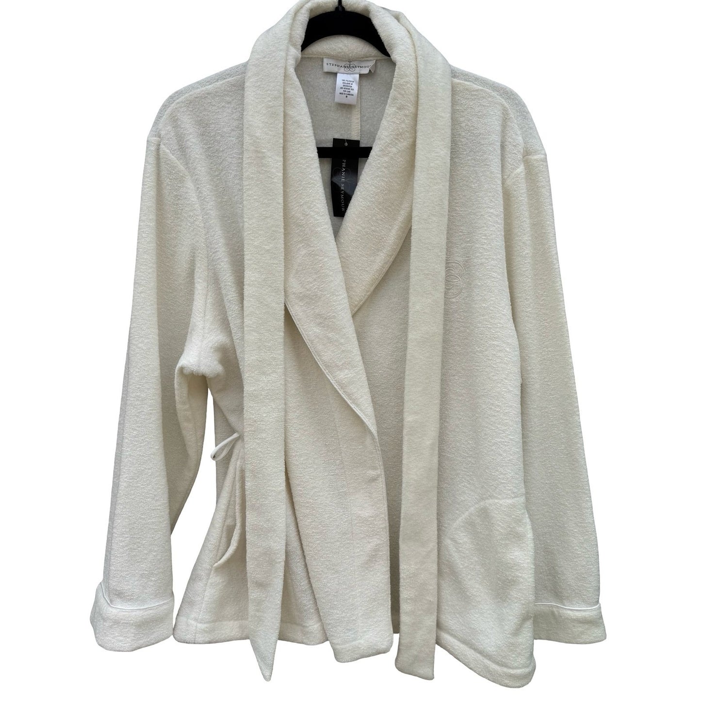 Stephanie Seymour Cream Fleece Spa Robe Womens Medium NWT Shawl Collar Pockets