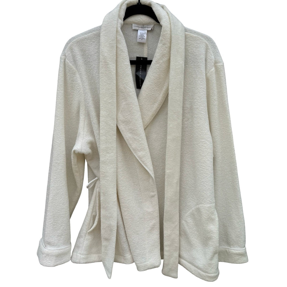 Stephanie Seymour Cream Fleece Spa Robe Womens Medium NWT Shawl Collar Pockets