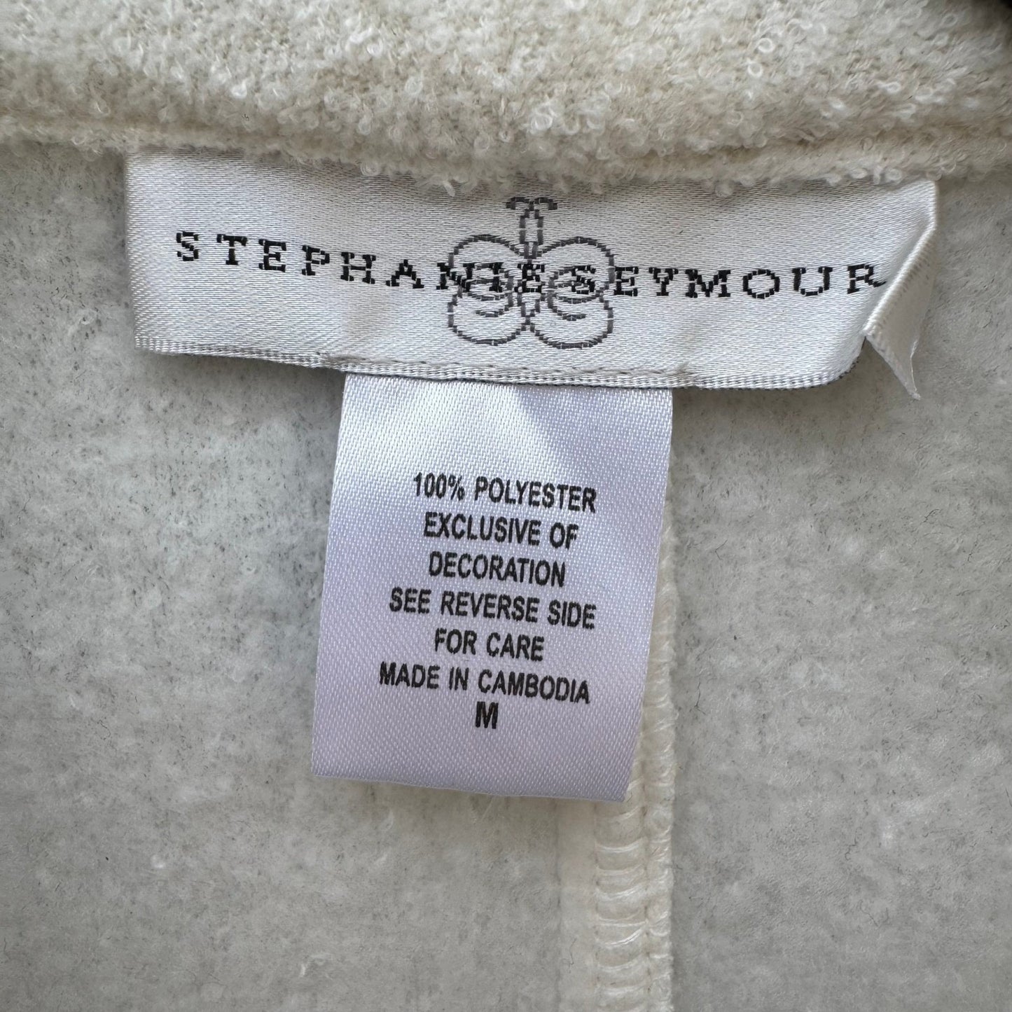 Stephanie Seymour Cream Fleece Spa Robe Womens Medium NWT Shawl Collar Pockets