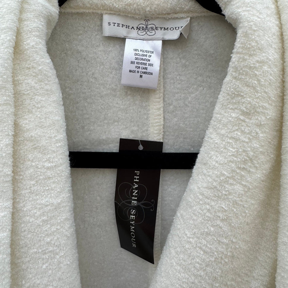 Stephanie Seymour Cream Fleece Spa Robe Womens Medium NWT Shawl Collar Pockets