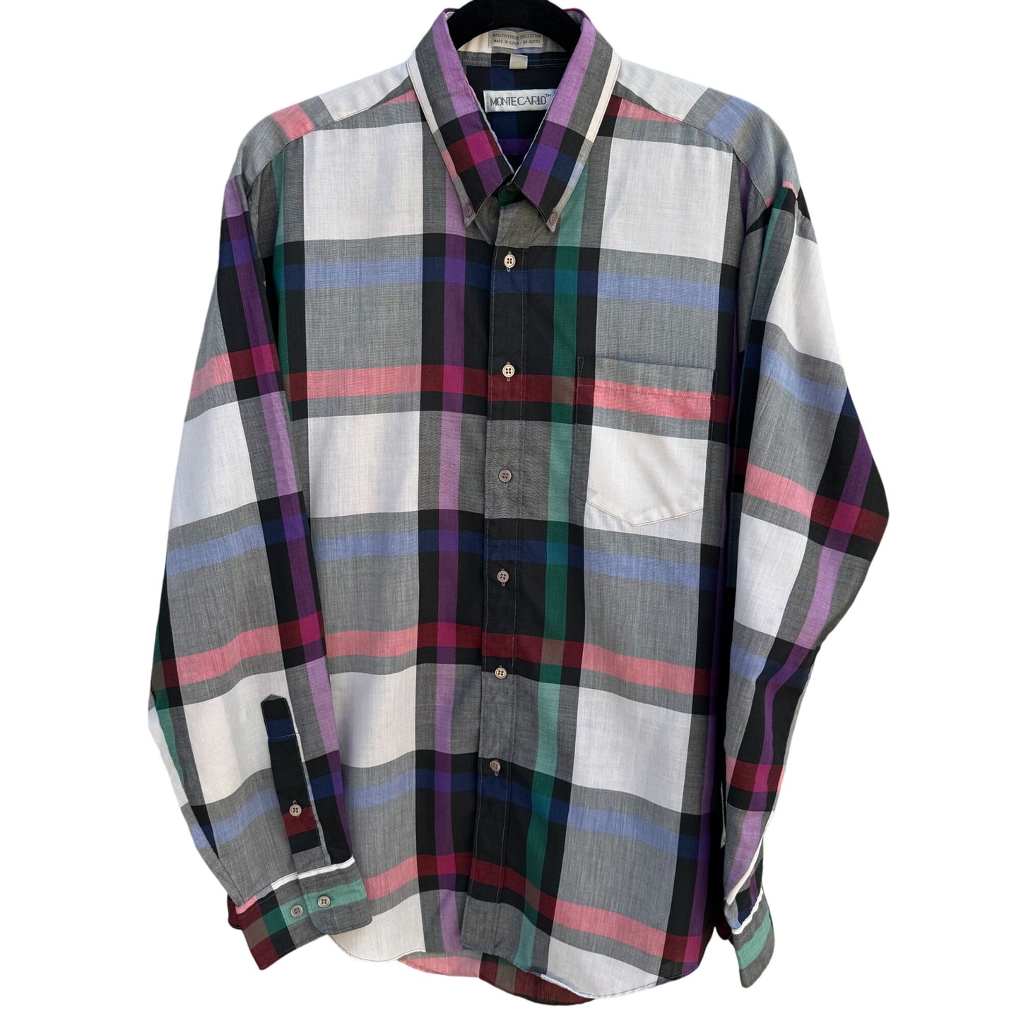 Monte Carlo Mens Plaid Multicolor Button-Up Long Sleeve Lightweight Shirt L 16-16.5