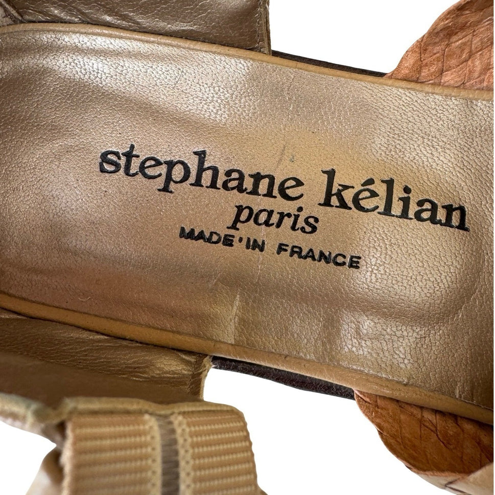 Stephane Kelian Woven French Leather Ankle Strap Parisian Sandals Tan Womens 7.5