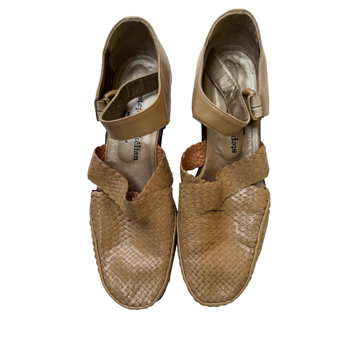 Stephane Kelian Woven French Leather Ankle Strap Parisian Sandals Tan Womens 7.5