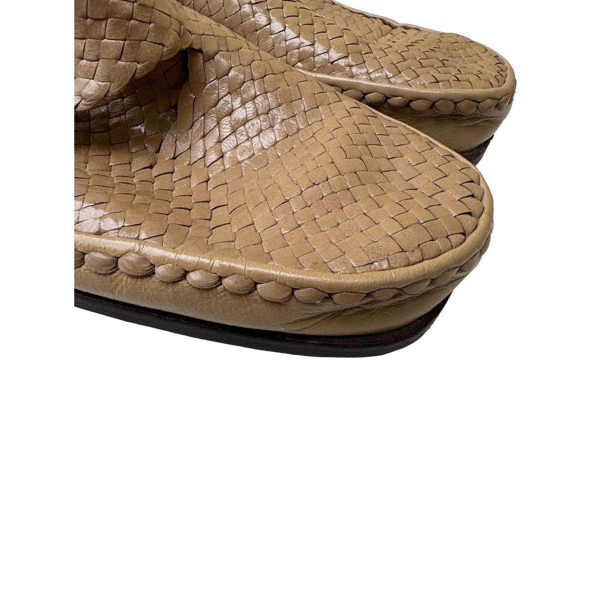 Stephane Kelian Woven French Leather Ankle Strap Parisian Sandals Tan Womens 7.5