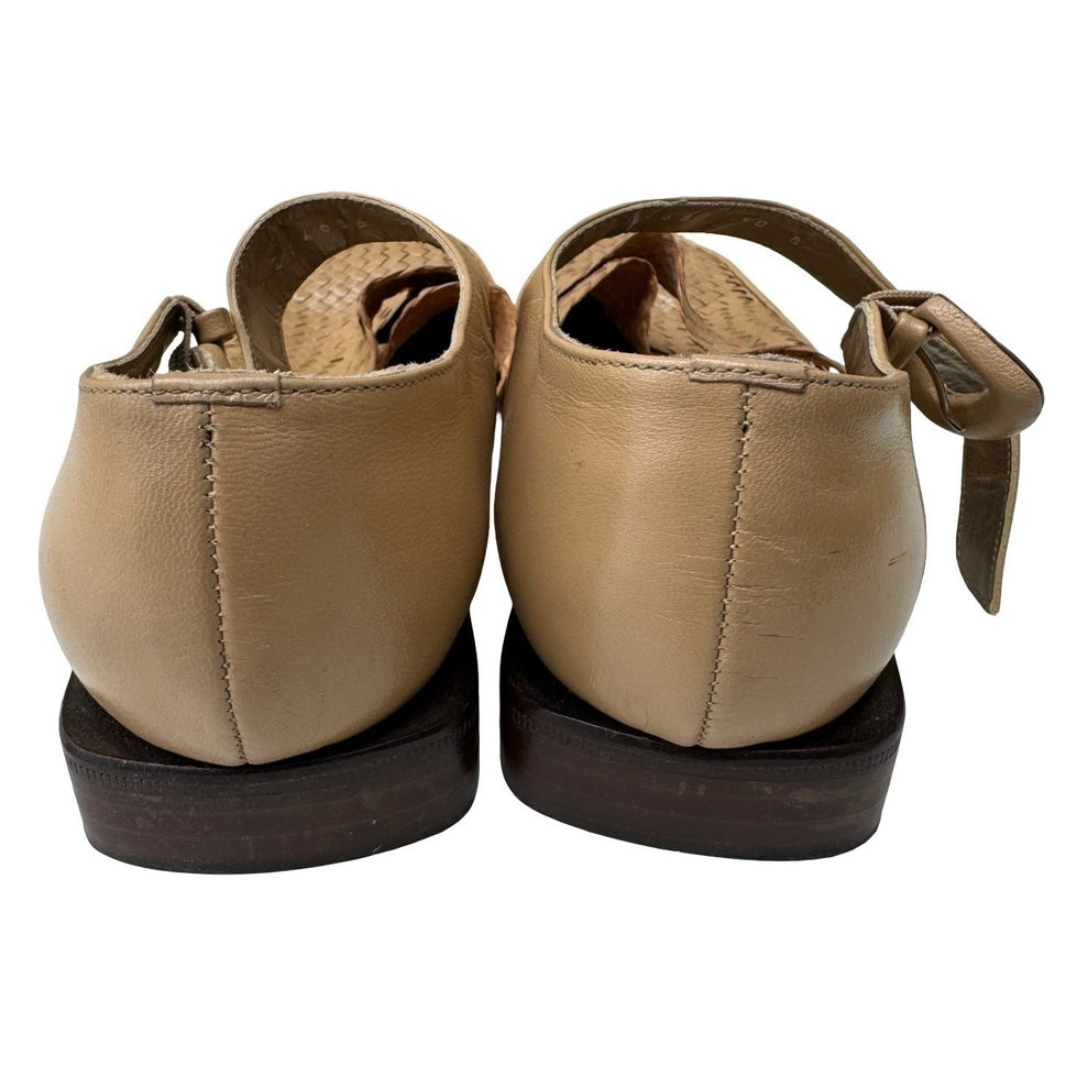 Stephane Kelian Woven French Leather Ankle Strap Parisian Sandals Tan Womens 7.5