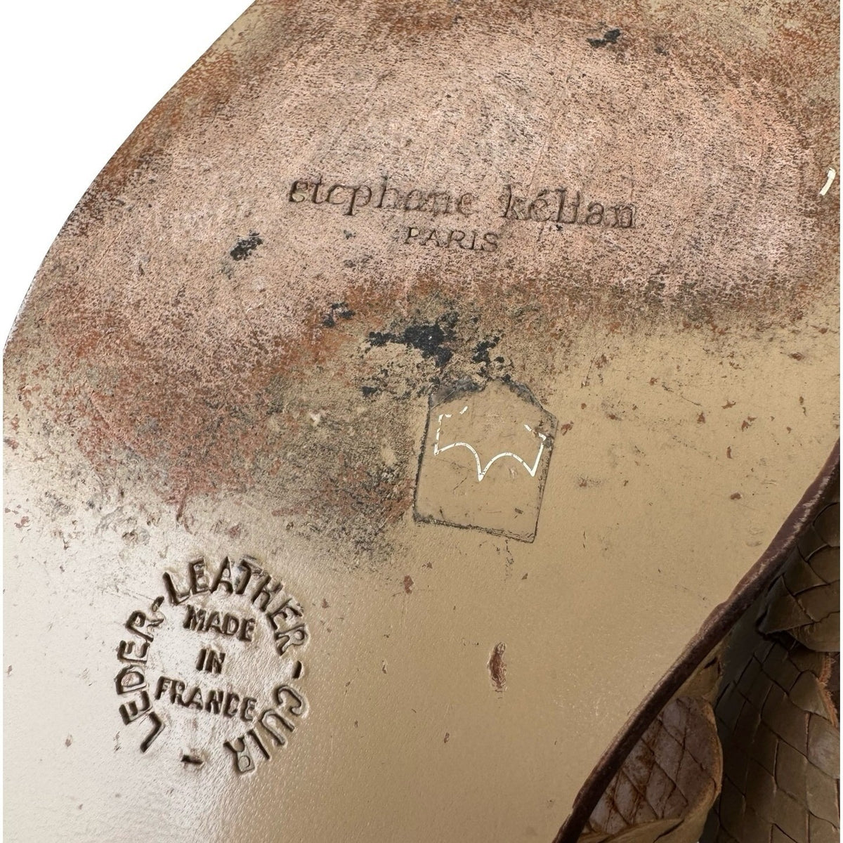 Stephane Kelian Woven French Leather Ankle Strap Parisian Sandals Tan Womens 7.5