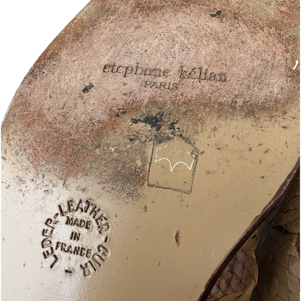 Stephane Kelian Woven French Leather Ankle Strap Parisian Sandals Tan Womens 7.5