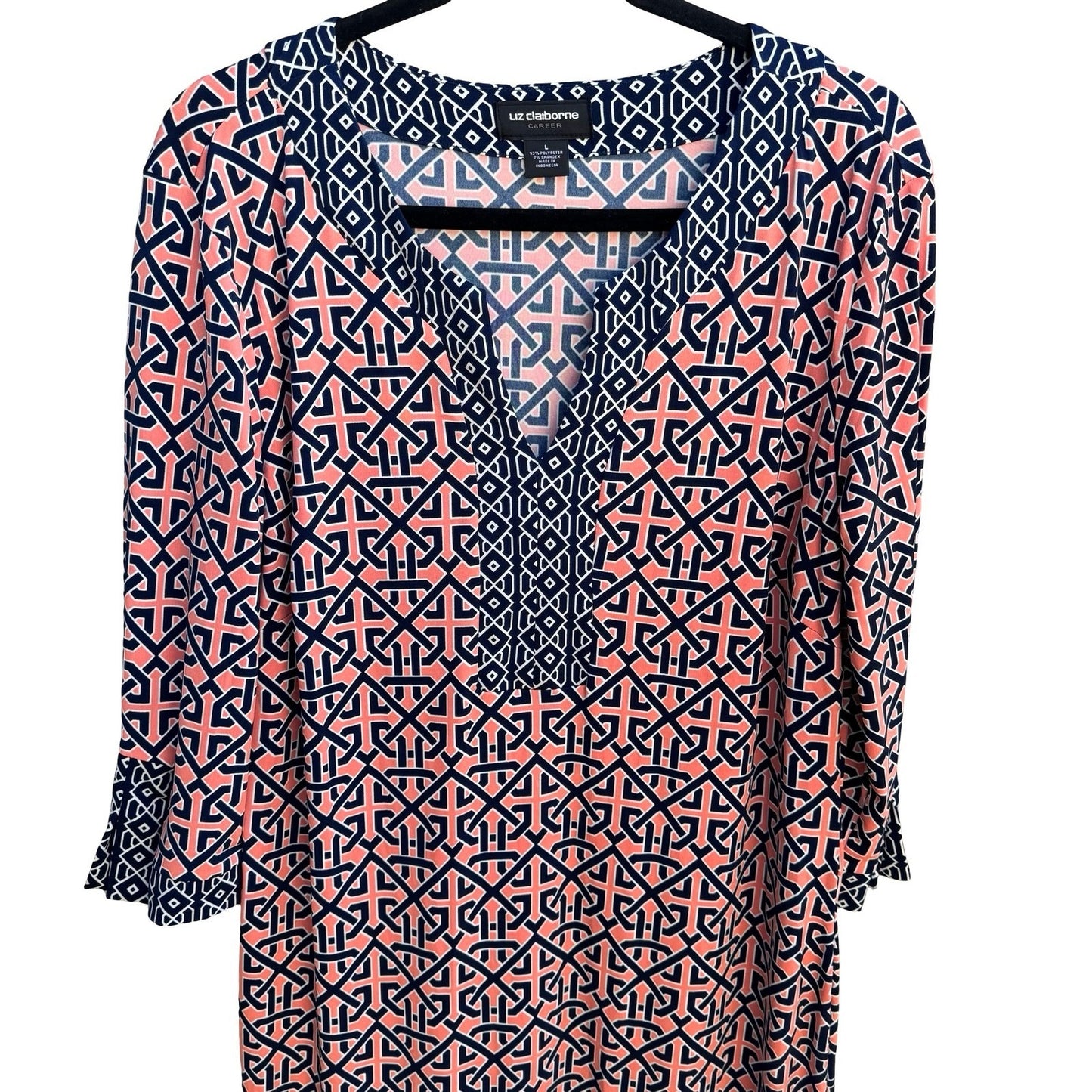 Liz Claiborne Careerwear Mod Preppy Geometric 3/4 Sleeve Jersey Shift Dress L