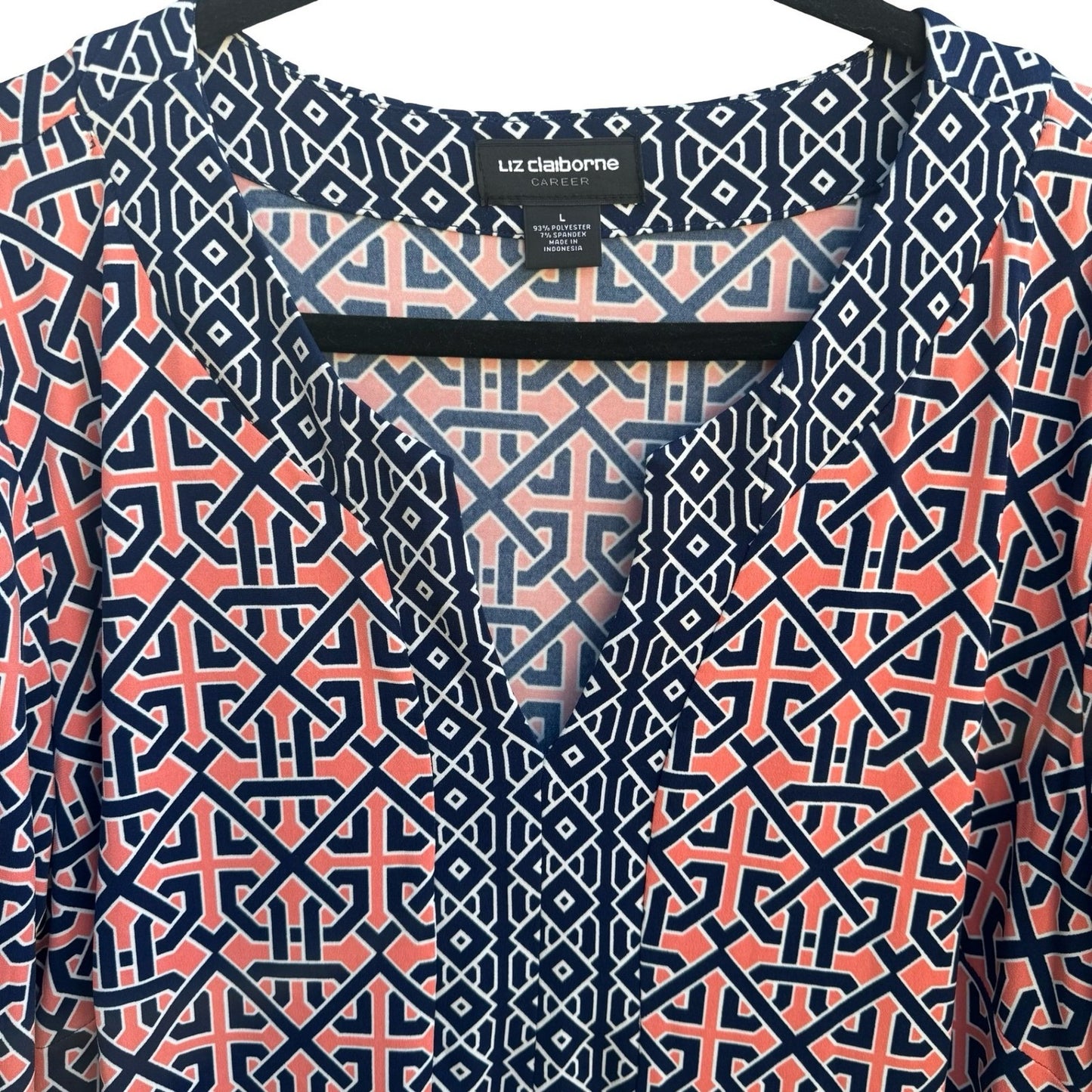 Liz Claiborne Careerwear Mod Preppy Geometric 3/4 Sleeve Jersey Shift Dress L