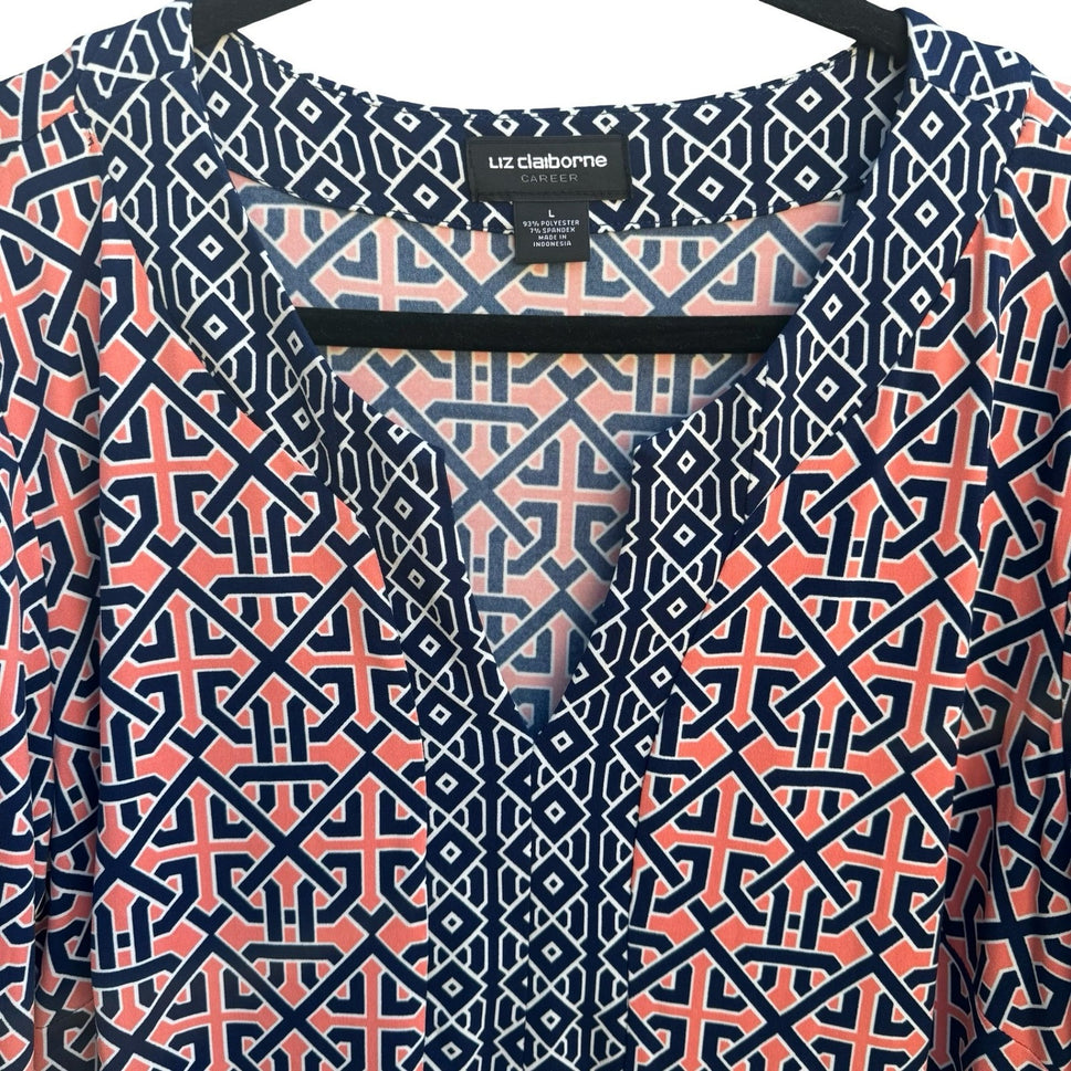 Liz Claiborne Careerwear Mod Preppy Geometric 3/4 Sleeve Jersey Shift Dress L